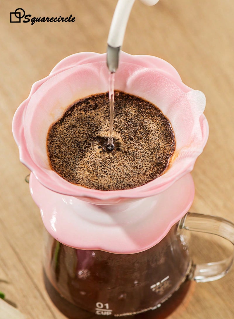 دائرة مربعة مرشح قهوة سيراميكي للتقطير، تصميم زهرة اللوتس، كوب تحضير قهوة يدوية متوافق مع ورق بلون وردي متدرج - Image 5